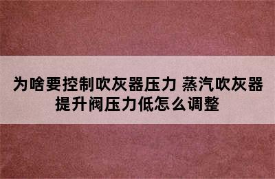 为啥要控制吹灰器压力 蒸汽吹灰器提升阀压力低怎么调整